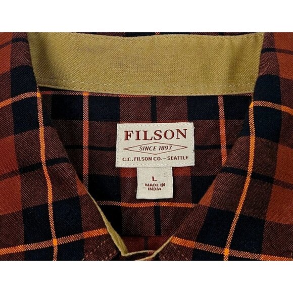 C.C. Filson Brown Plaid Button Up Shirt Long Sleeve Men's Large Cotton - Picture 5 of 9